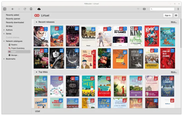 Lirtuel Library in FBReader